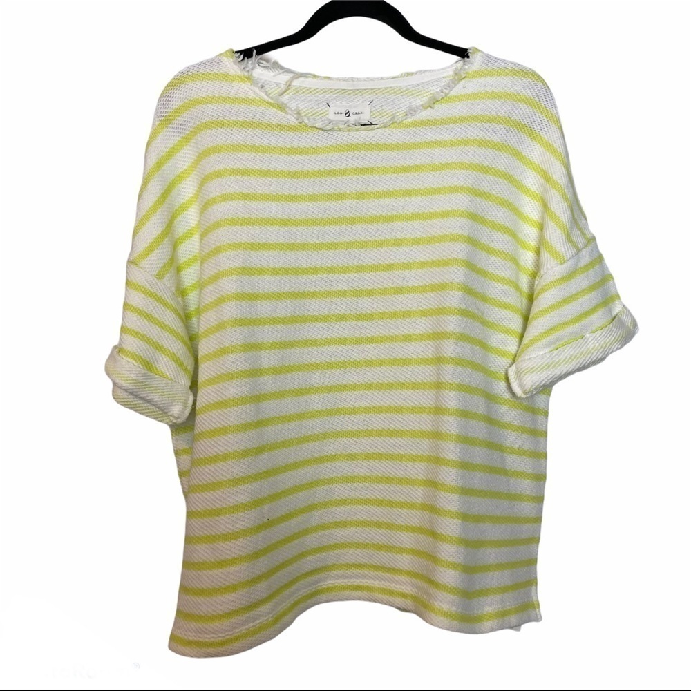 Lou&Grey White & YellowGreen Striped Waffle Knit Top - Picture 1 of 10